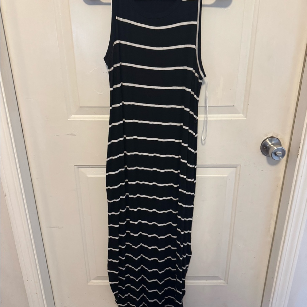 Green Envelope Black and White Striped Maxi Dress